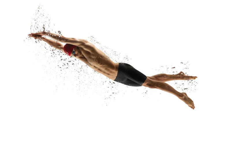 Ilustraci&oacute;n de un profesor de nataci&oacute;n mostrando t&eacute;cnica en piscina